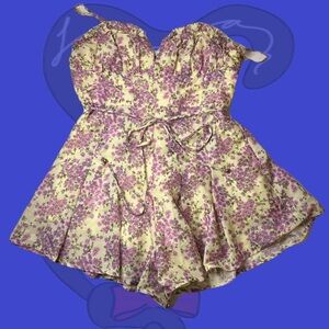 Floral Purple and Cream Romper